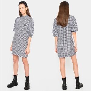 Ganni Printed Crepe Mini Dress Gingham 40 US L